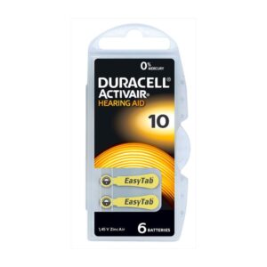 Duracell EasyTab/Activair Type 10 Hearing Aid Batteries Zinc Air – 60 batteries