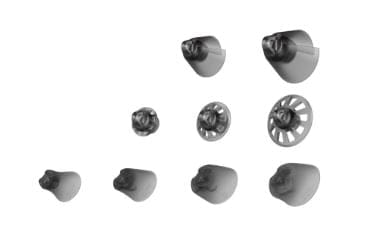 Different types and sizes of dome, hearing aid accessories.