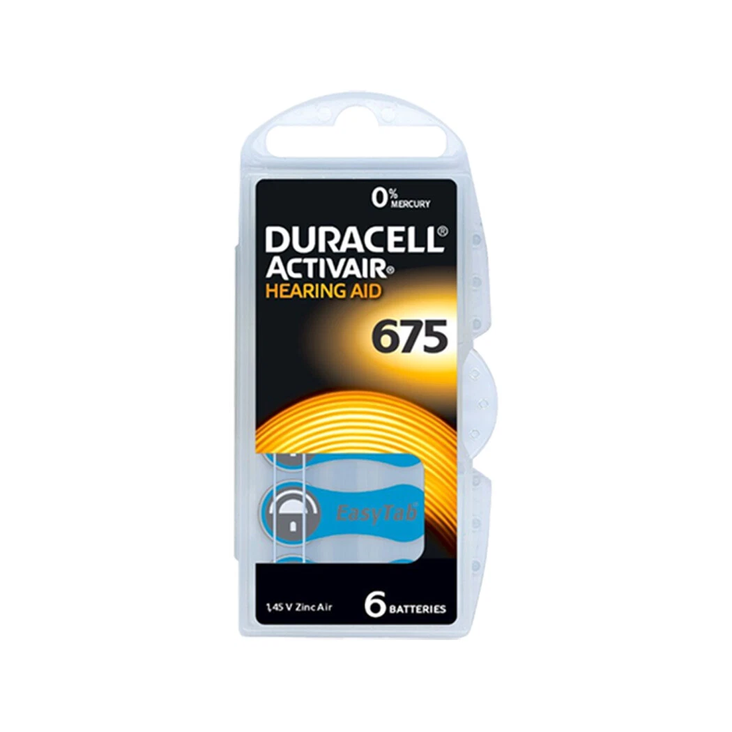 Duracell EasyTab/Activair Size 675 Hearing Aid Batteries Zinc Air – 60 Batteries