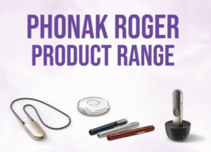 Phonak Roger technology product range banner with text and image of roger