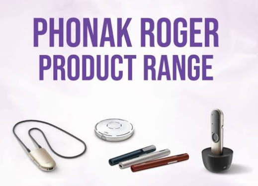 Phonak Roger technology product range banner with text and image of roger